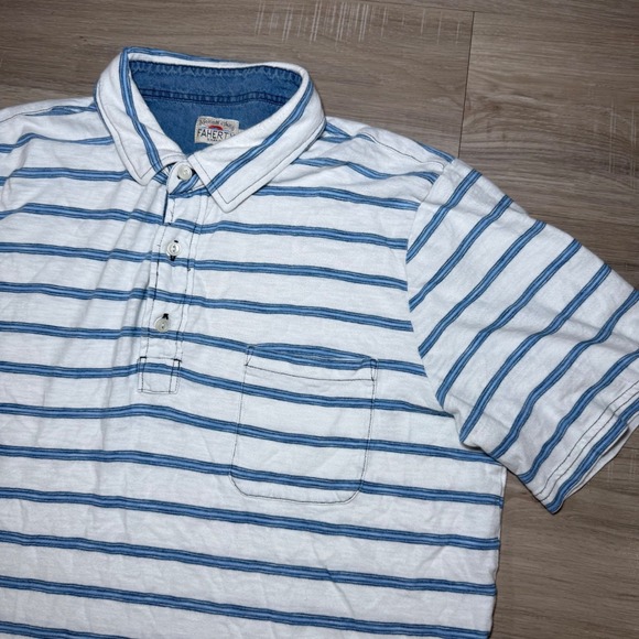 Faherty Brand Other - Faherty Brand Indigo Dyed Striped Short Sleeve Polo Casual Shirt Pocket Size‎ L